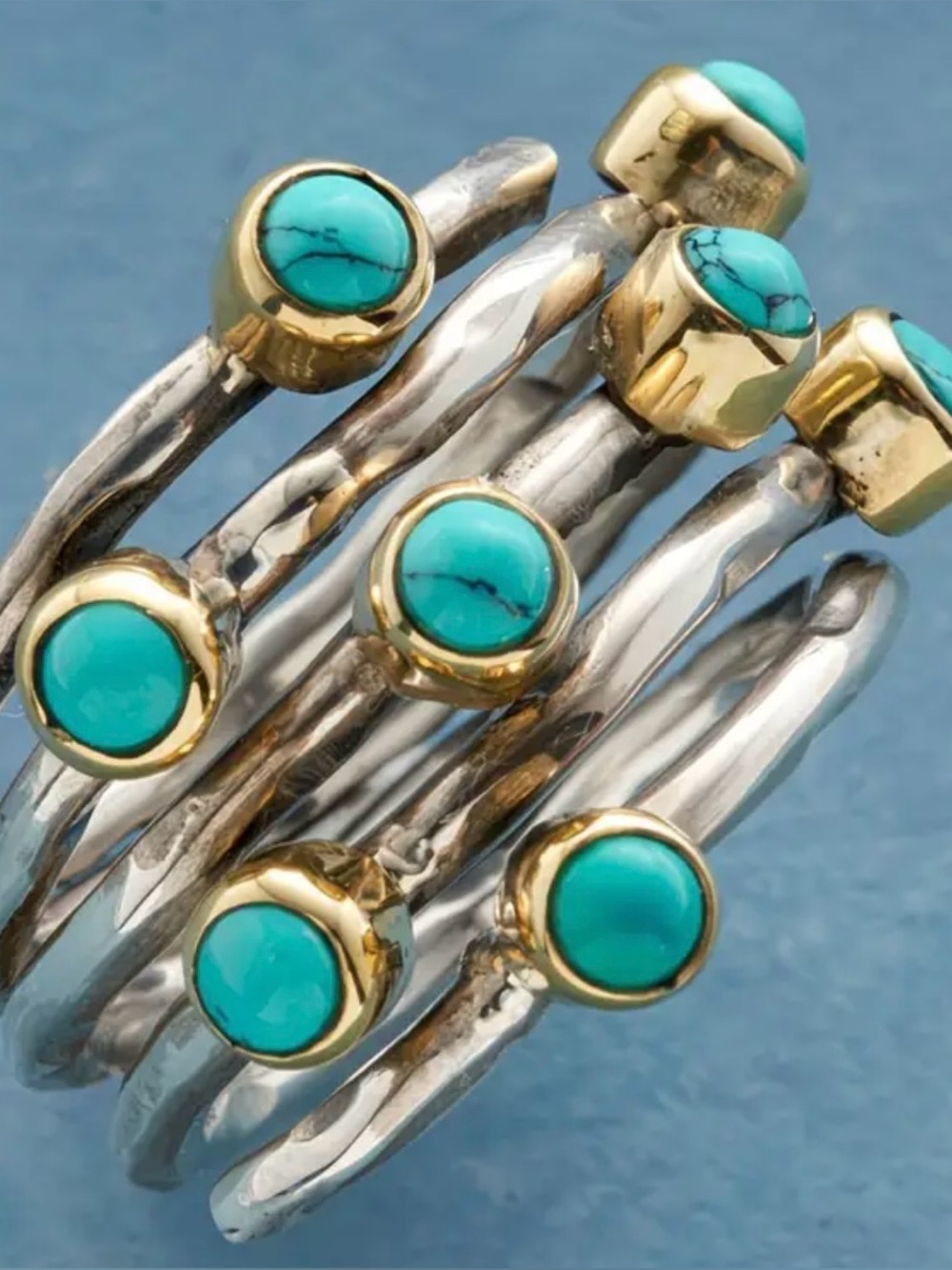 Turquoise Accent Silver & Gold Banded Ring - Picture 12 of 12